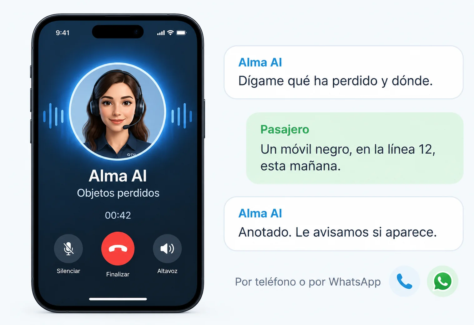 Un pasajero llama a objetos perdidos y Alma AI, la IA de voz, le pregunta qué ha perdido y dónde